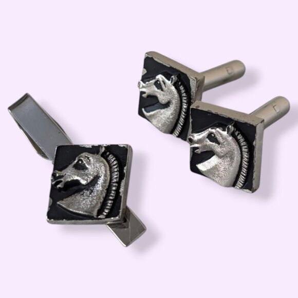 Vintage Dark Horse Cufflink & Tie Clip Set - Picture 2 of 8